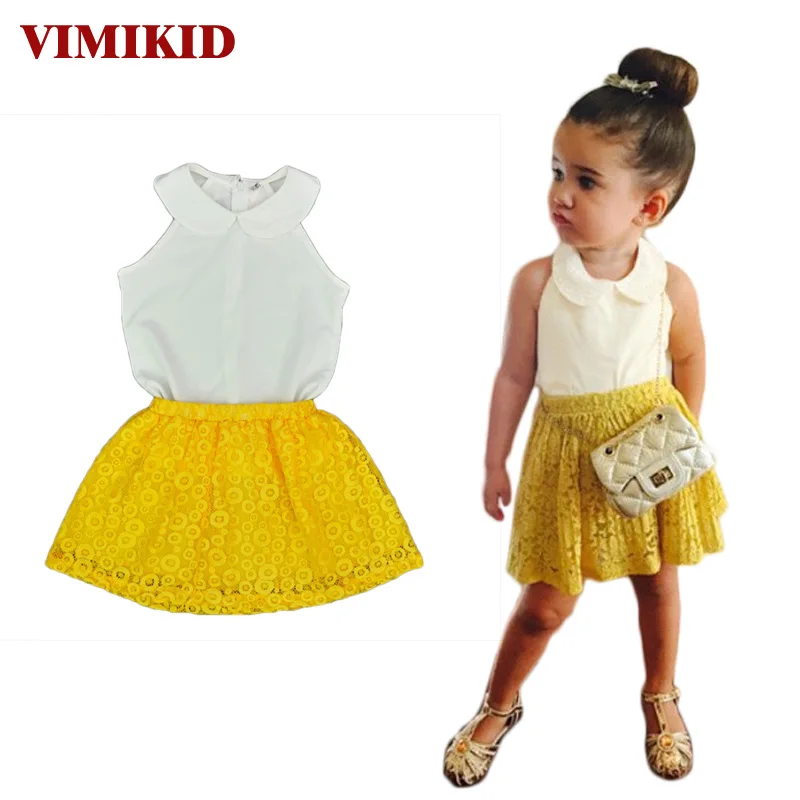 Комплекты для девочек VIMIKID топ без рукавов с круглым вырезом + желтая кружевная