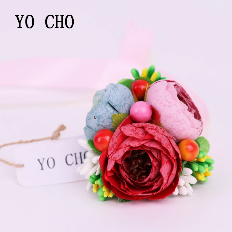 YO CHO мода 1 шт. искусственная Роза на запястье шелковая лента Искусственные