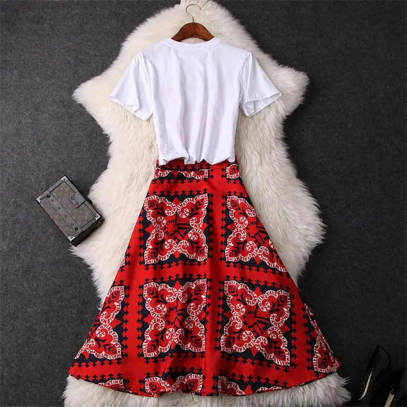 Комплект женской одежды для девочек Bohe белая футболка + юбка с цветочным принтом 2