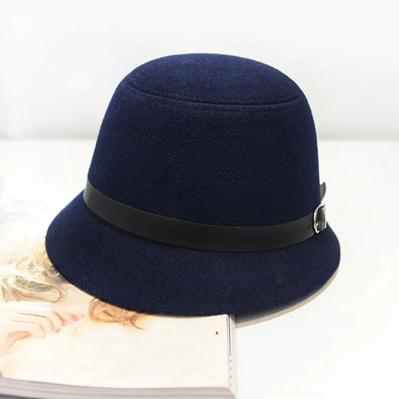 Женская шляпа с бантом шерстяная круглая из фетра винтажное регулируемое ведро