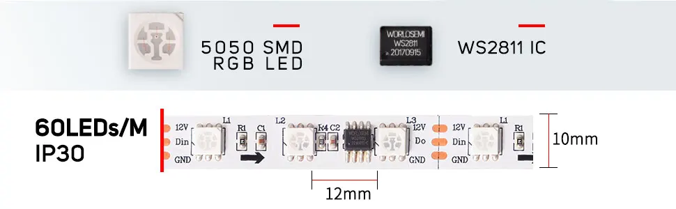 5M WS2811 Светодиодные ленты DC12V ультра яркие красные/зеленые/высокоэффективный 5050 SMD RGB светодиодный s Высокое светильник адресуемый 30/48/60 светодиодный s/m Белый/черный печатных плат