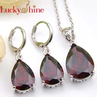 luckyshine holiday gift drop fire red garnet crystal cubic zirconia 925 silver pendants necklaces drop earrings jewelry sets
