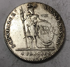 1814 Lucerne (Swiss cantons) 4 Franken made in 90% Pure Silver 1814 Lucerne (Swiss cantons) 4 Franken made in 90% Pure Silver