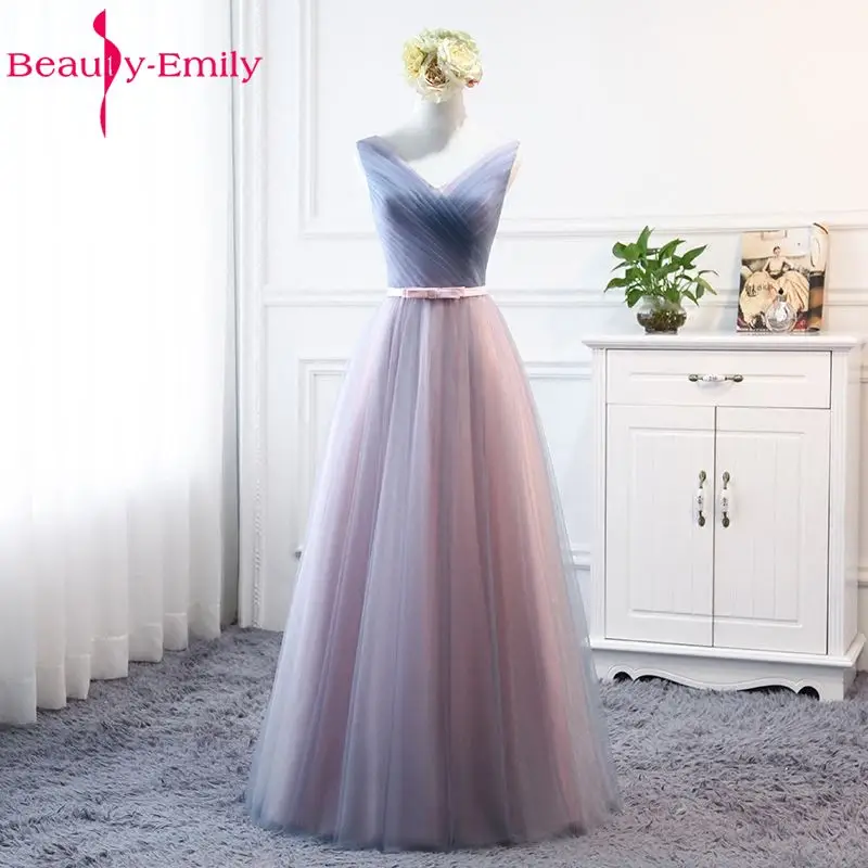 Женское длинное платье подружки невесты Beauty Emily розовое или синее трапециевидной