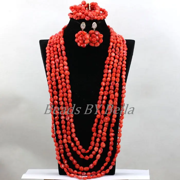 Роскошное длинное ожерелье наборы свадебных ювелирных изделий нигерийские