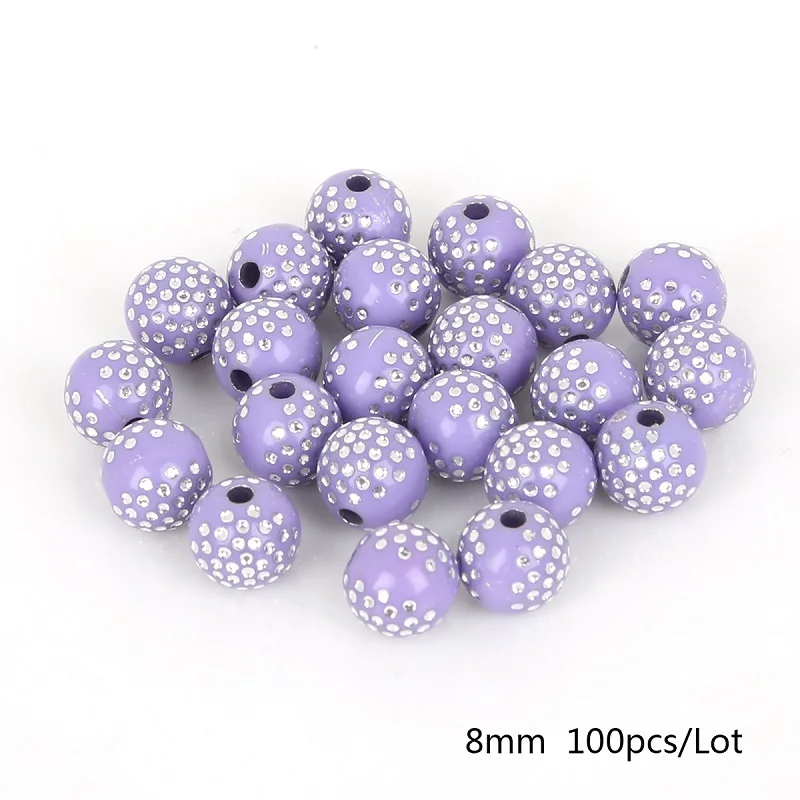 Light Purple 100 шт 8 мм красочные круглые акриловые бусины горный хрусталь Шарм бусины для самостоятельного изготовления ювелирных изделий Ремесло Украшение для альбома - Цвет: Light Purple
