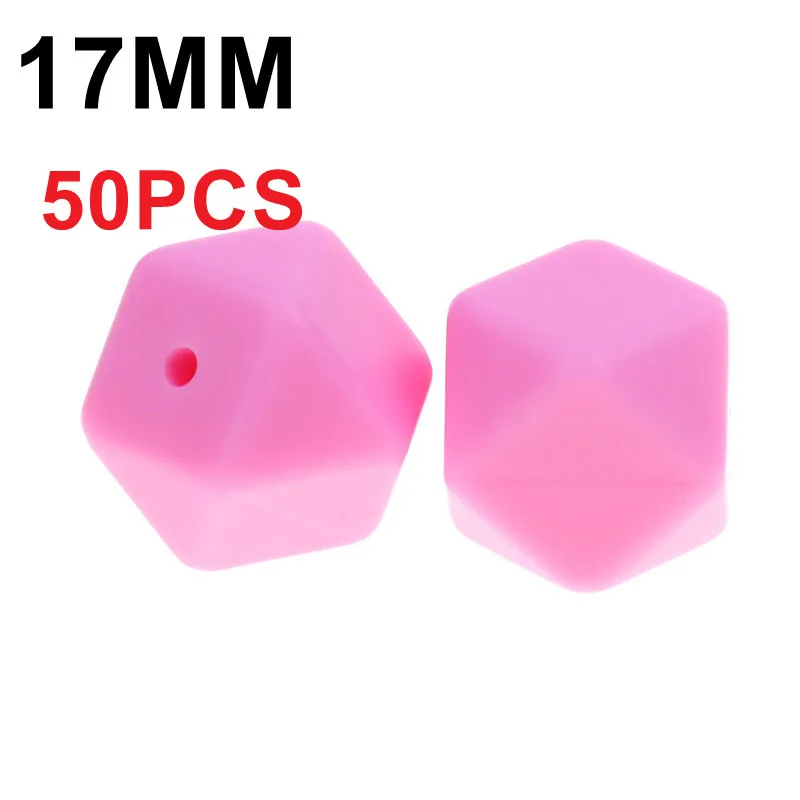 16 Pink Силиконовые бусины 50 шт. 17 мм шестигранный Прорезыватель детский Прорезыватель для ношения на цепочке Аксессуары для детского душа подарок пустышка цепочка для кормления игрушка - Цвет: 16 Pink