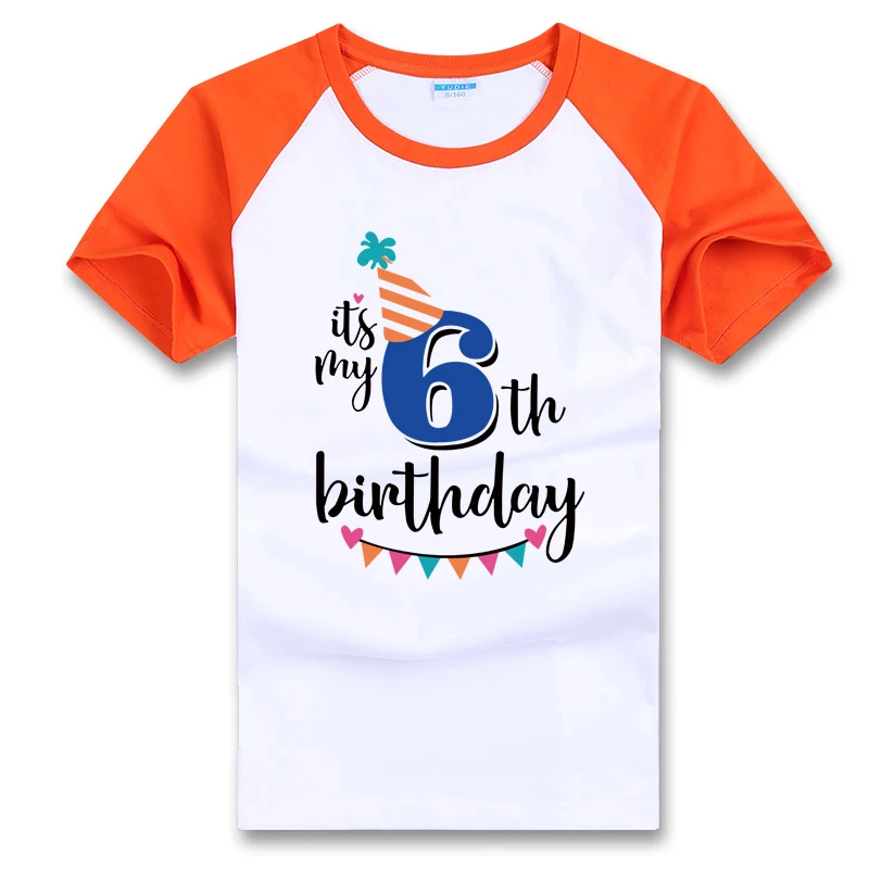 Orange-06 Детская футболка с надписью «Happy Birthday» для мальчиков, праздничная одежда с короткими рукавами для детей 1, 2, 3, 4, 5, 6, 7, 8 От 9 до 10 лет - Цвет: Orange-06
