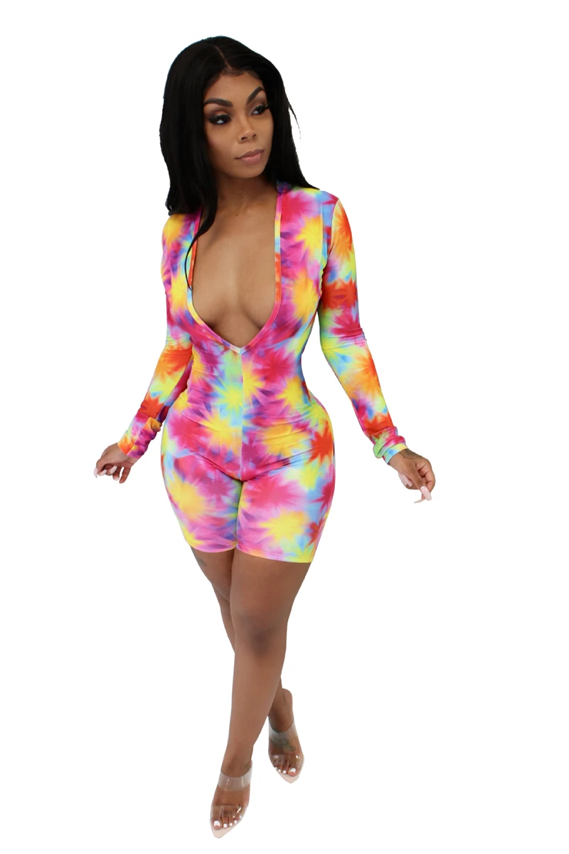 Женский комбинезон с принтом Adogirl соблазнительный глубоким треугольным вырезом