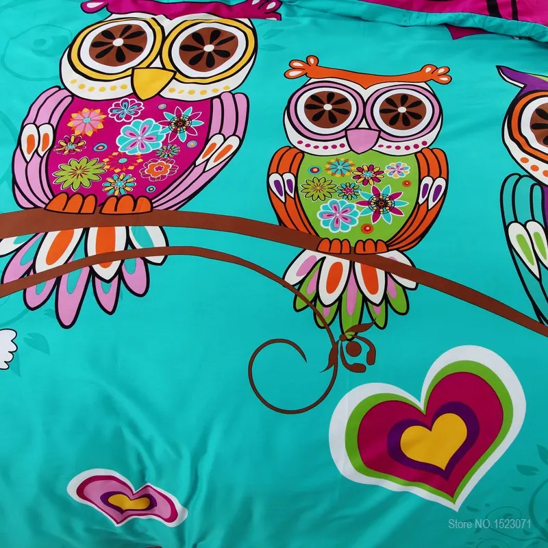 Комплект постельного белья из 4/3 хлопка с рисунком совы для мальчиков и девочек