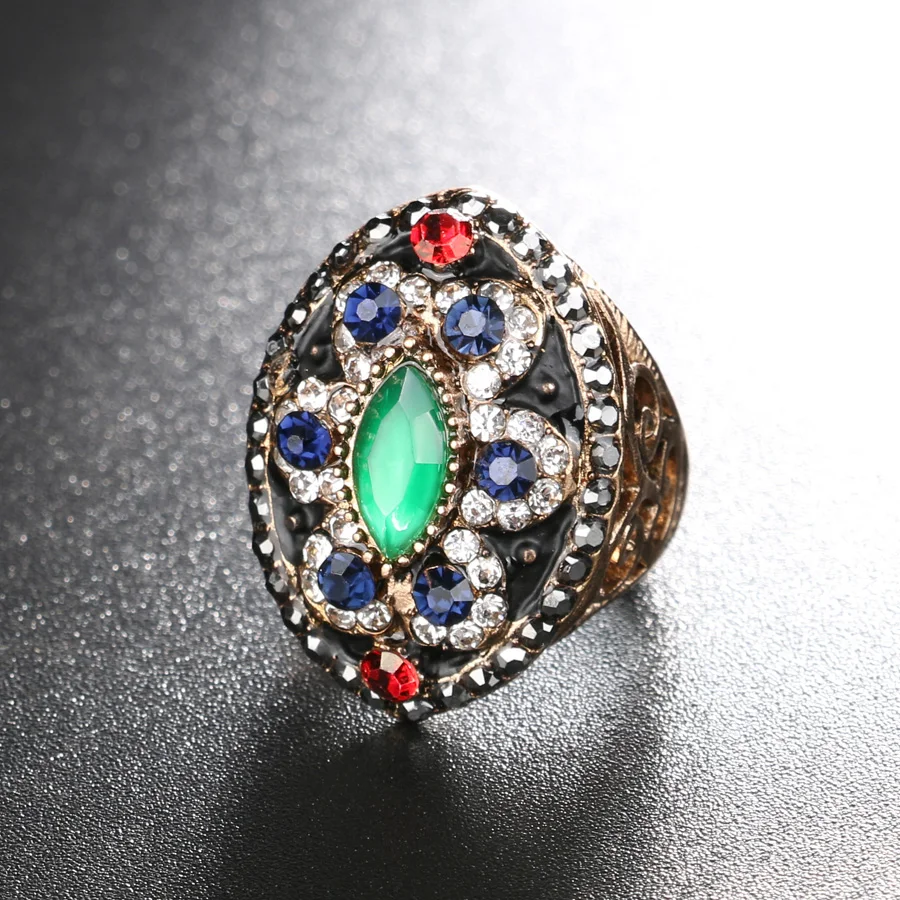 Роскошное цветное кольцо из смолы золотого цвета в античном стиле винтажные