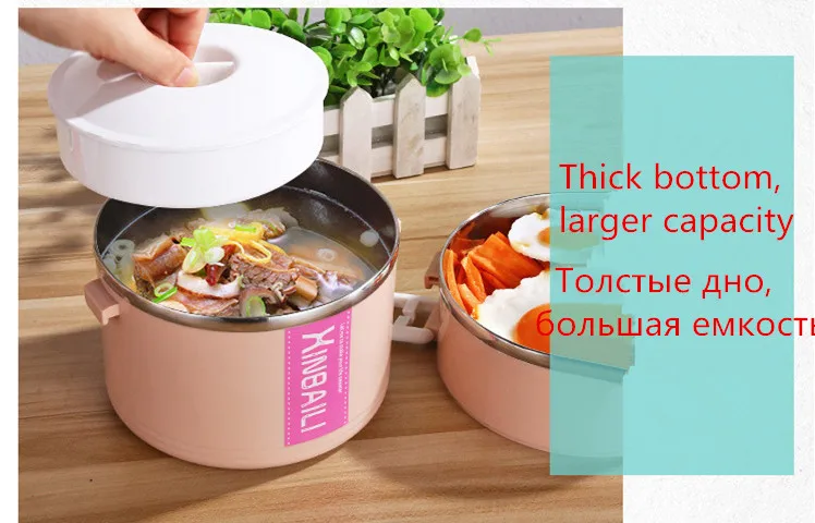 Кухонный толстый изолированный Ланч-бокс из нержавеющей стали с подогревом, японский термо-контейнер для еды для пикника