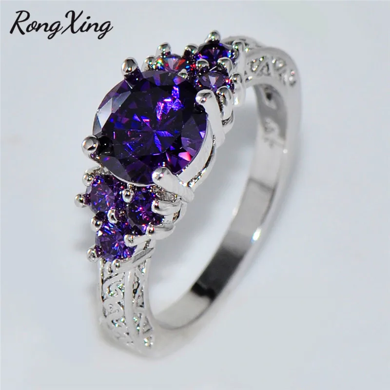 RongXing Сияющие фиолетовые круглые циркониевые кольца для женщин и мужчин