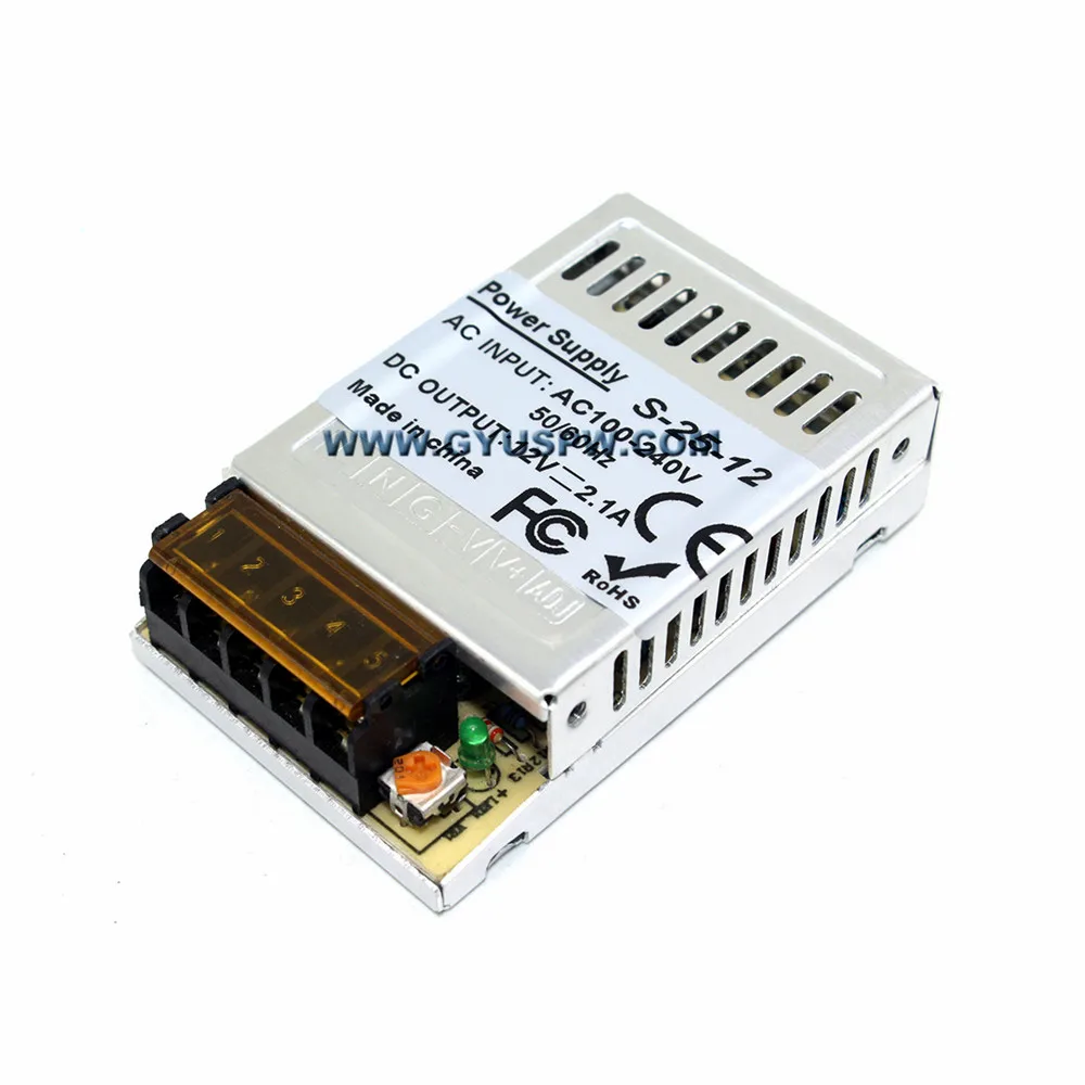 Ультра-тонкий DC12V 2.1A 25 Вт импульсный источник питания Драйвер для светодиодный