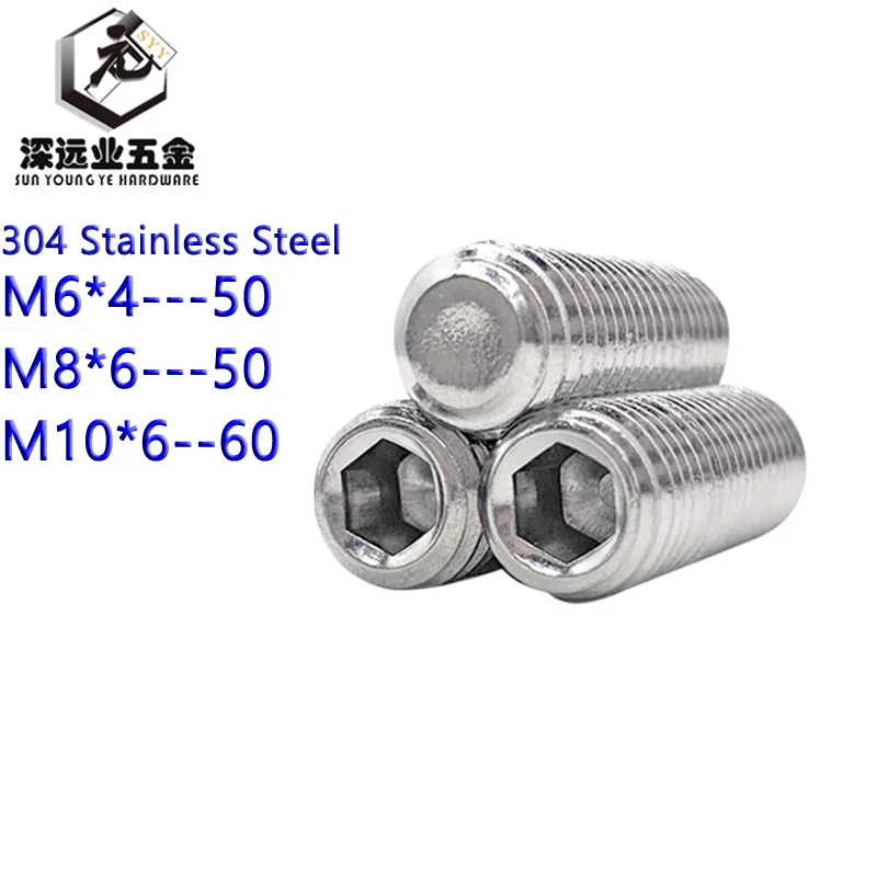 

DIN913 Set Screws M6 M8 M10 304 Stainless Steel GB77 Thread Grub Screws Flat Point Hexagon Socket Set Screws Headless