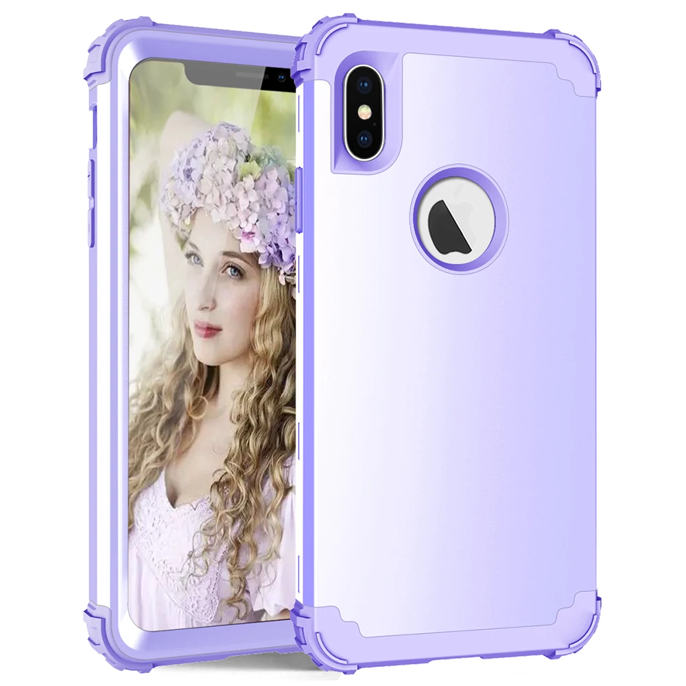 Full Purple Противоударные чехлы для телефонов iPhone X XS Max XR, мягкий силикон и Жесткий ПК, Защитный Прочный чехол для iPhone 6 6s 7 8 Plus - Цвет: Full Purple