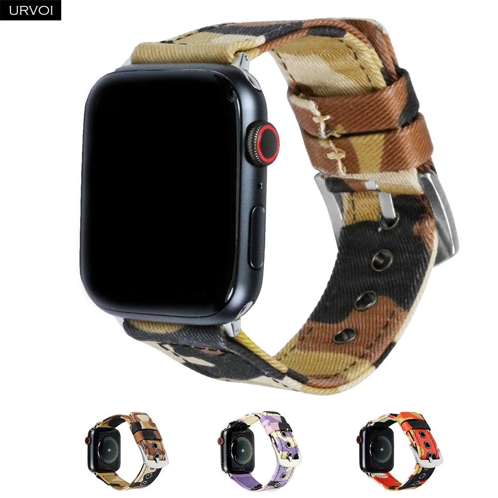 Тканевый ремешок URVOI для Apple Watch 6 SE 5 4 321 камуфляжный дизайн джинсовый iwatch прочный с