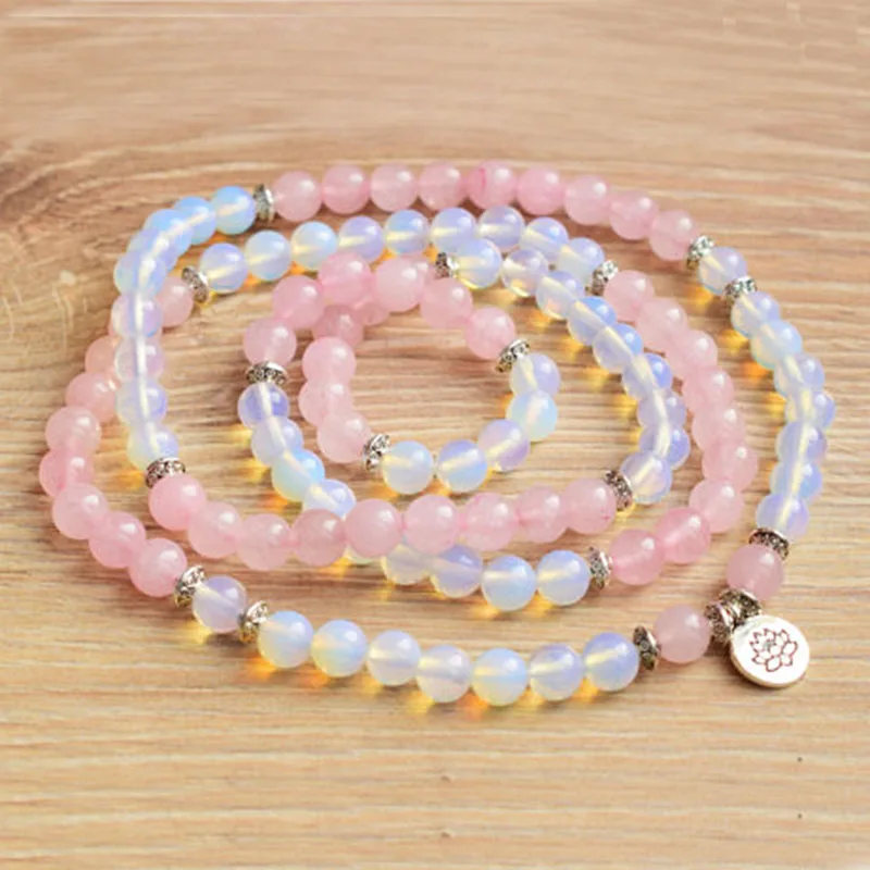 Браслет из 108 духовных камней натуральный Ge-mstone Mala Opalite RoseQuartz женский браслет с