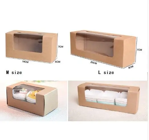 

20 штук крафт-бумага пластиковые профили для окон из ПВХ Макарон коробка, крафт-бумага подарка Печенья Упаковочная коробка для торта, прямоу...