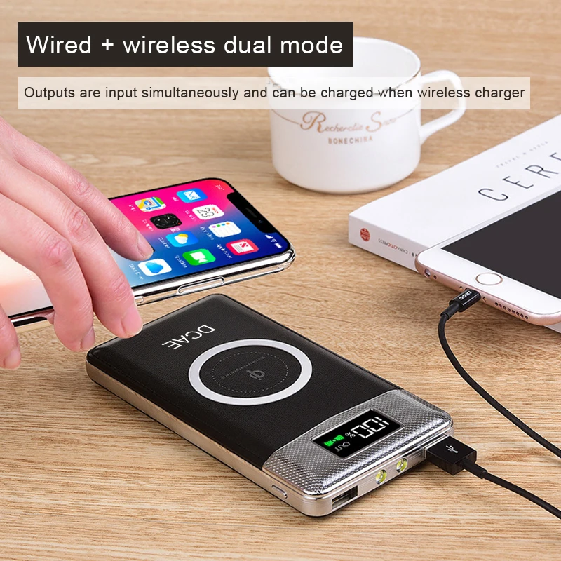 Беспроводной внешний аккумулятор DCAE с двумя usb-портами 10000 мАч портативная