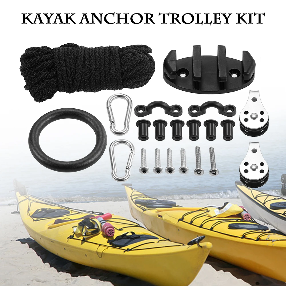 

21 in 1 DIY Kayak Anchor Trolley Kit Set Nylon 9.1m Security Rope 89*45*23mm Zig Zag Cleat Pad Eyes 30mm/25mm Screws+ 2 Pulleys
