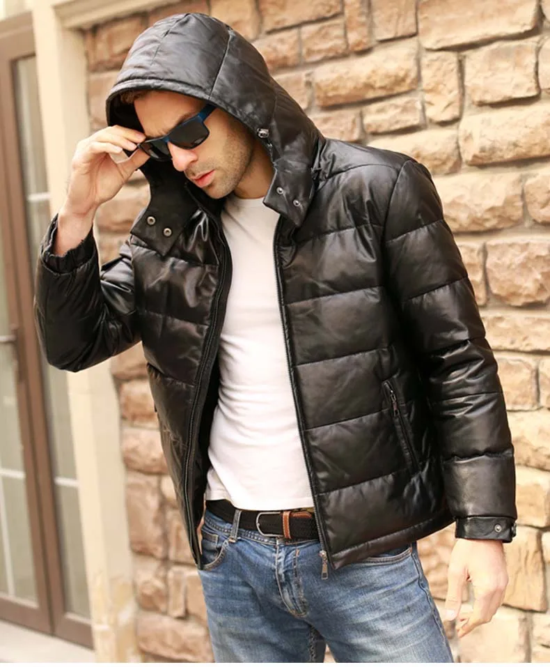 Новое поступление Мужская искусственная куртка на утином пуху с капюшоном