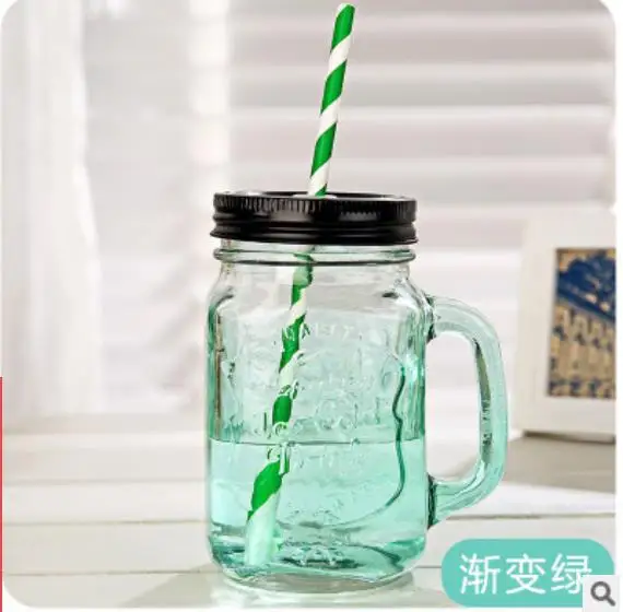 1 450ml Glass Mason Jar Mug with Lid and Straw Summer Ice Cream Fruit Cold Drinking Water Jars Juice Cup - Цвет: 1