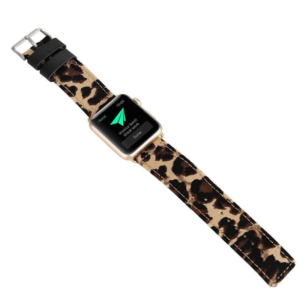 Ремешок Леопардовый Для Apple Watch band 44 мм 40 кожаный браслет с гепардовым принтом для