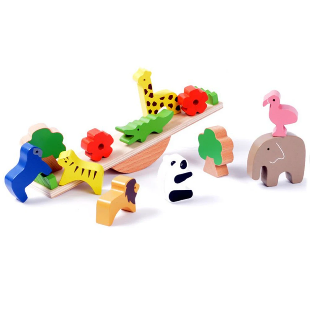 Деревянный Животные кубики для игр Балансировки Игры Playset игрушка montessori для малышей, комплект одежды для малышей