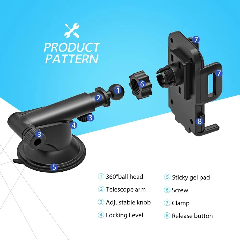 Mpow регулируемый держатель на приборную панель для мобильного телефона