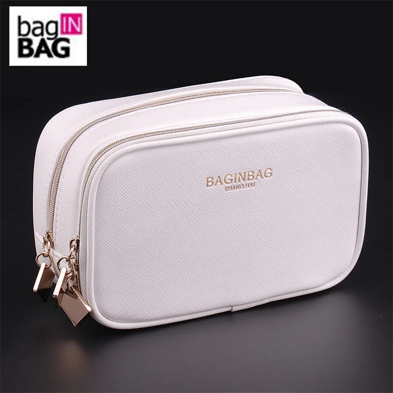 BagINBAG модная двухслойная косметичка из искусственной кожи органайзер с белой
