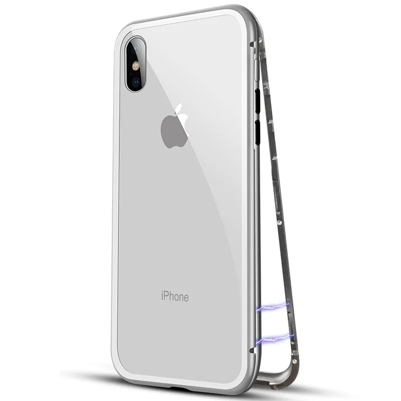 Магнитная адсорбции флип чехол для телефона iPhone X задняя закаленное Стекло +
