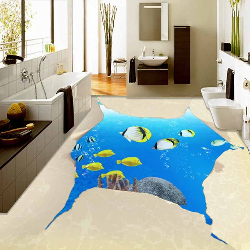 Бесплатная доставка 3D напольный рисунок в виде разбитого мира под водой
