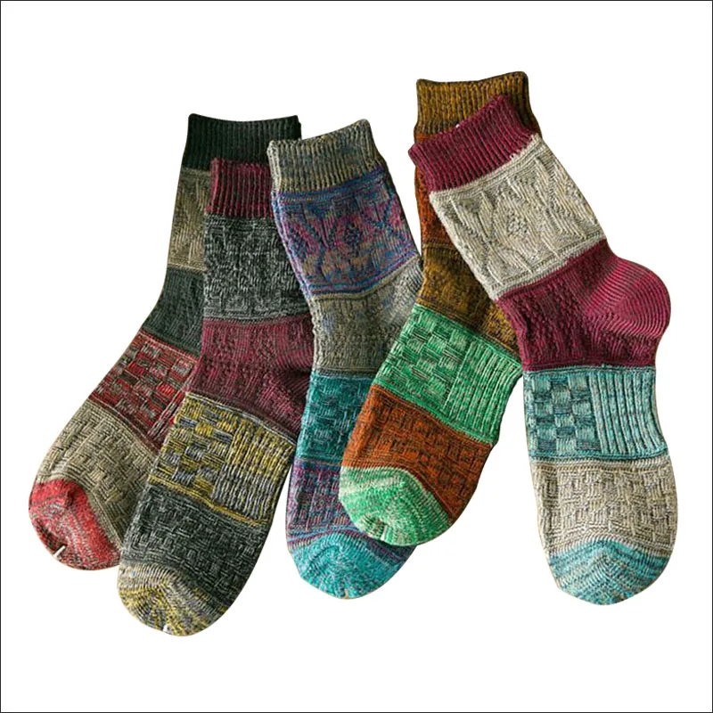 MS046 Mixed 5pairs Зимние хлопковые мужские носки, Модные Вязаные Носки с рисунком для мужчин, повседневные носки с круглым вырезом, Толстые жаккардовые мужские носки, 5 пар Size39-44 - Цвет: MS046 Mixed 5pairs