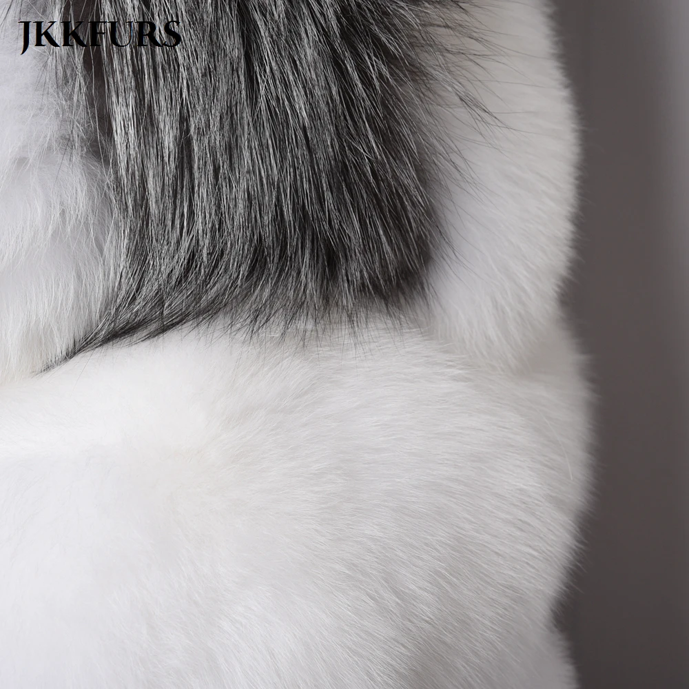 

New Women's Real Silver Fox Fur Coats Hood Pocket Mixed Multiple Color Winter Thick Warm Genuine Fur Fashion Style Jacket S7361