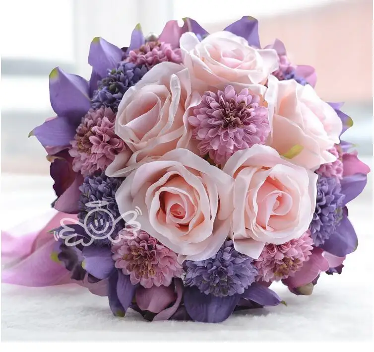 

Wedding Flower Bridal Bouquet For Bride Bridesmaids Sun Flower Purple Pink Colors Bouquet D391