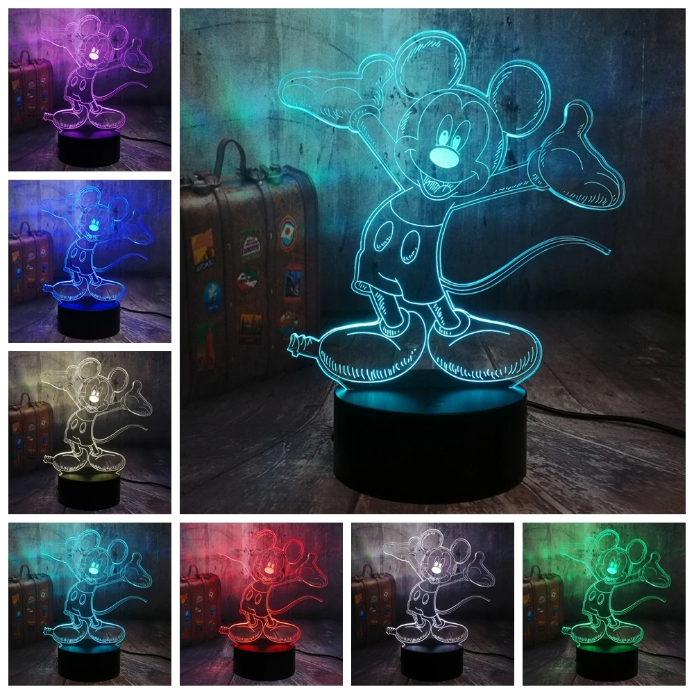 Childlike 3D светодиодный Веселый Микки-мышь ночной Светильник RGB 7 цветов детская
