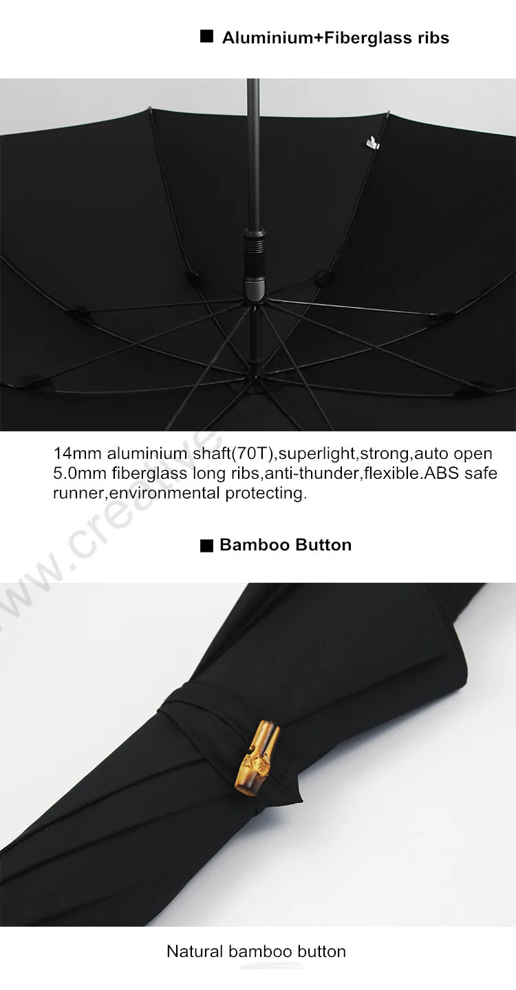 14mm aluminium hand open 750T nylon memory cloth Taiwan Formosa rattan wooden solid business umbrella straight bamboo parasol enlarge