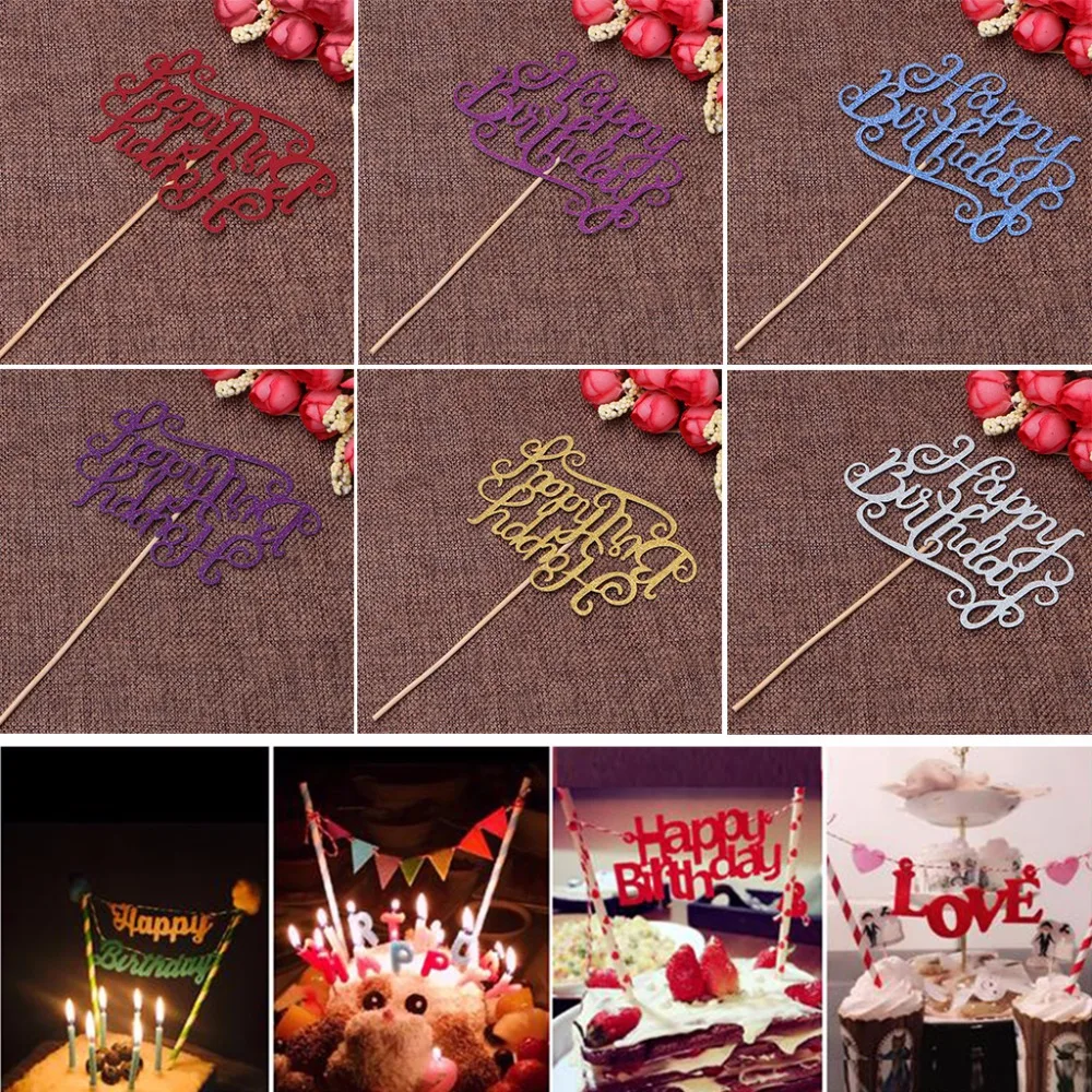 Ослепительная открытка с надписью «Happy Birthday» и наклейкой для украшения торта