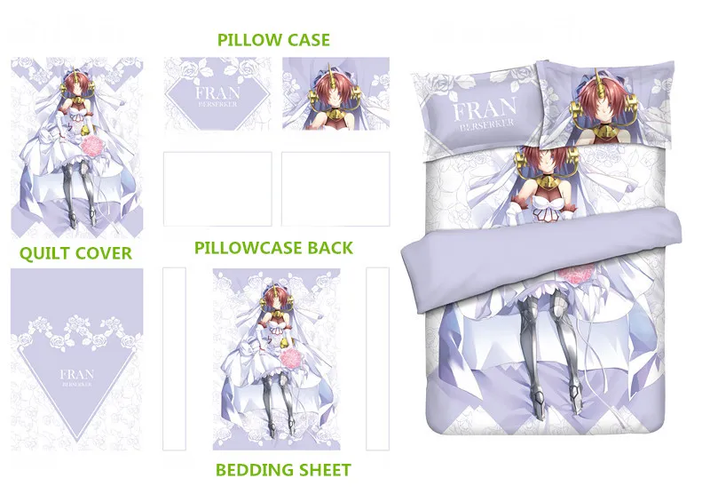 

Anime BED SET fate stay night/fate grand order Soft Frankenstein Printed Bedding Set With Pillow Cases Bed Sheet Duvet Cover Set