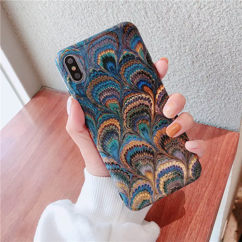 Peacock Feather Glossy Tpu Soft Shell For Iphone 66s 78 78plus x/Xs Xr Xsmax Vintage Fashion Drop Protection Sleeve |
