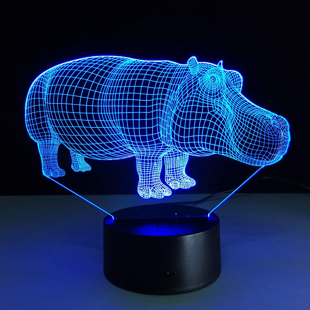 3D гиппопотамус светодиодный ночник 7 цветов Изменение как украшение дома