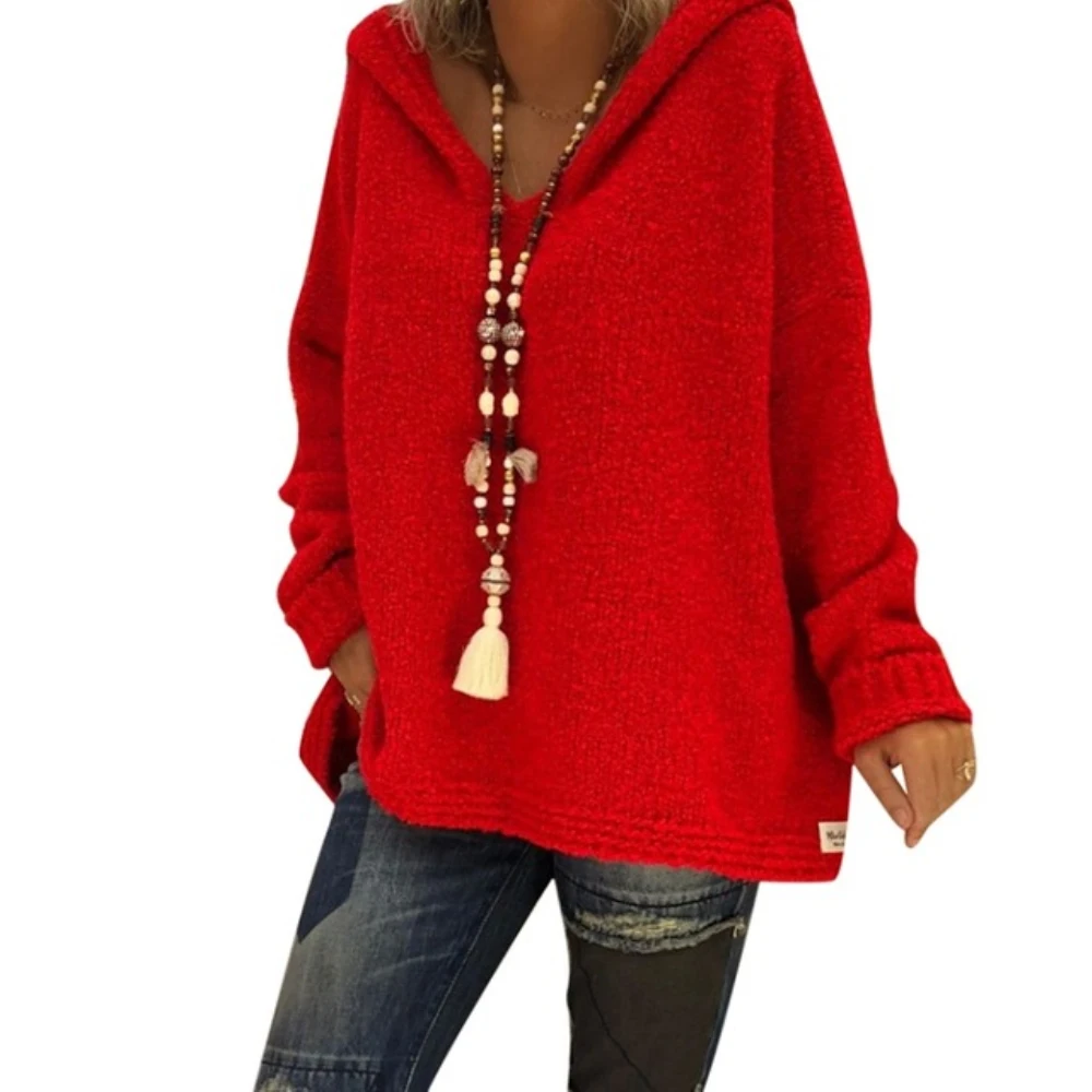 Модный повседневный Однотонный свитер с капюшоном теплый винтажный свободный