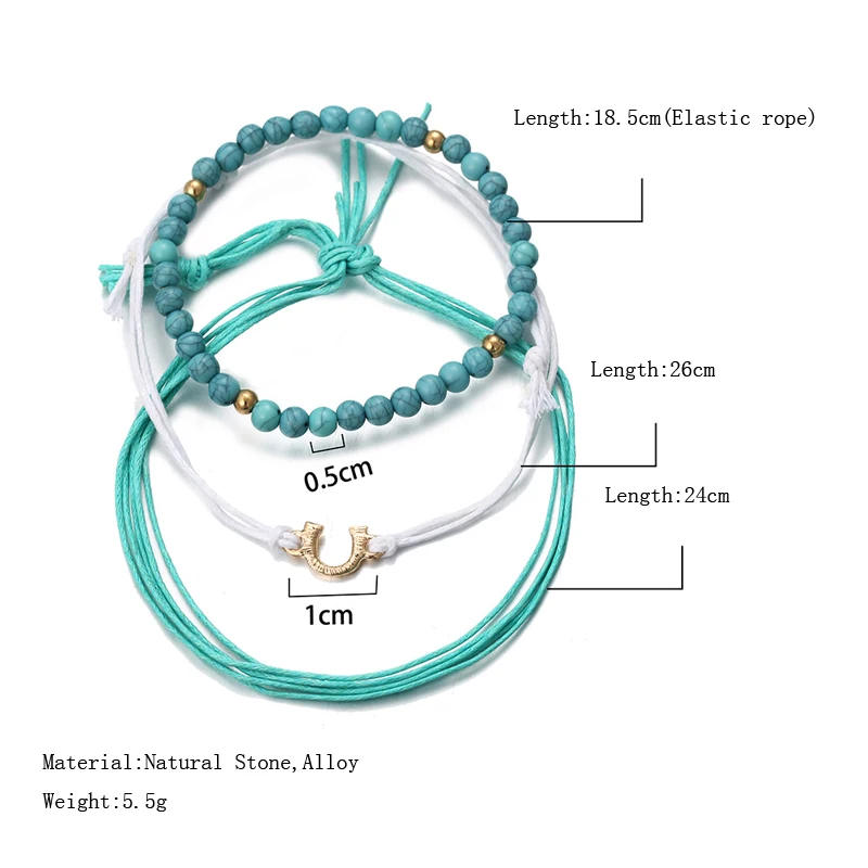 3 Pcs/Set New Trendy Women Handmade Green White Braided Rope Beaded Bracelet For Fashion Jewelry High Quality | Украшения и