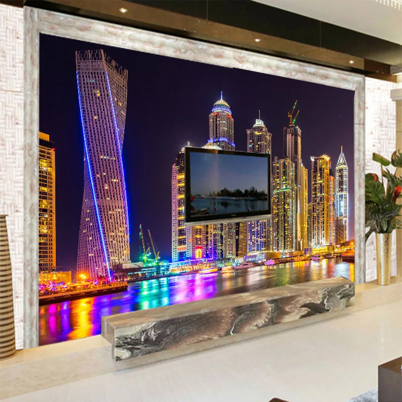 

Custom 3d mural city Night view wallpaper bedroom restaurant KTV Bar television sofa background neon light wallpaper mural