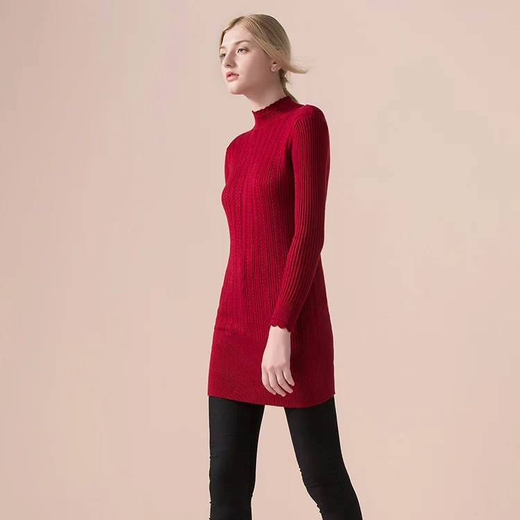 Autum/Winter Women Long Sweater Sleeve Turtleneck Bodycon Pullovers Vestidos Knitting White Pink | Женская одежда
