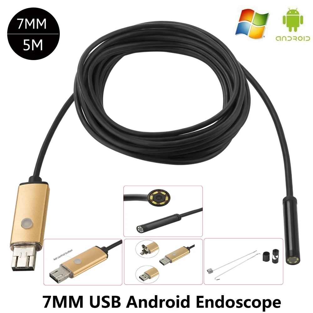 

USB-кабель для эндоскопа с объективом 7 мм, 5 м, 6 светодиодный, HD 640*480