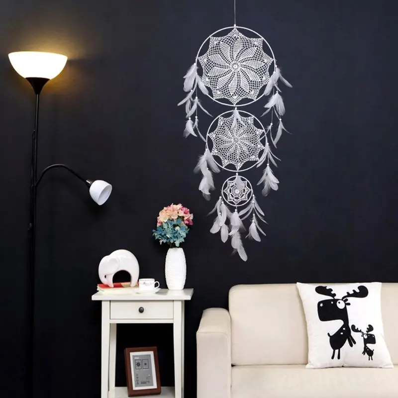 Three Rings Dream Catcher Handmade Hanging Dreamcatcher Bead Feather Decoration Ornament Home Wall Decor Gift | Дом и сад