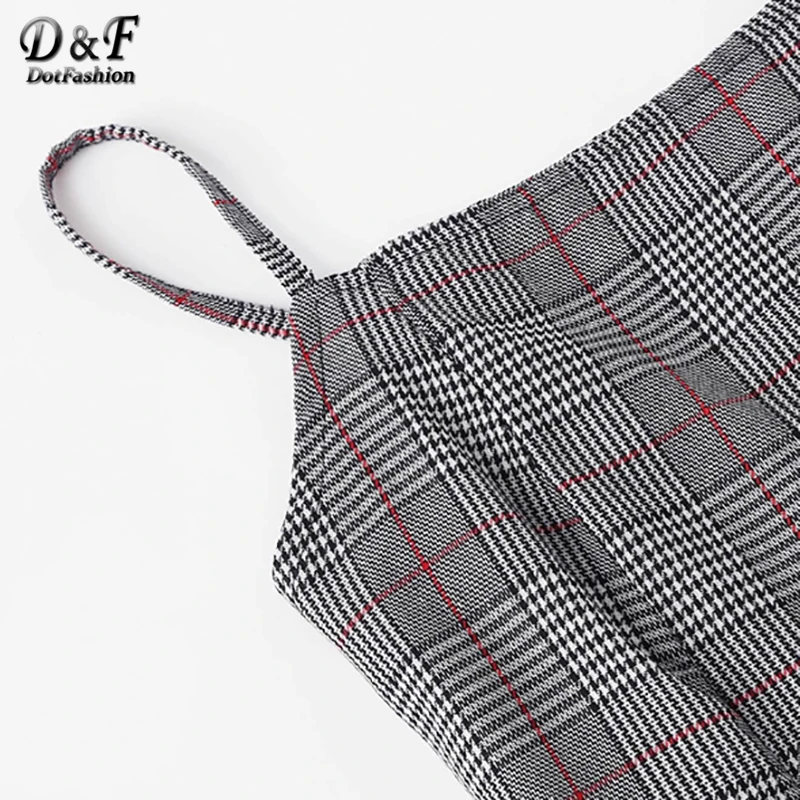 Dotfashion клетчатое Плиссированное летнее женское платье на бретельках высокое качество пляжное Мини платье без рукавов на бретельках