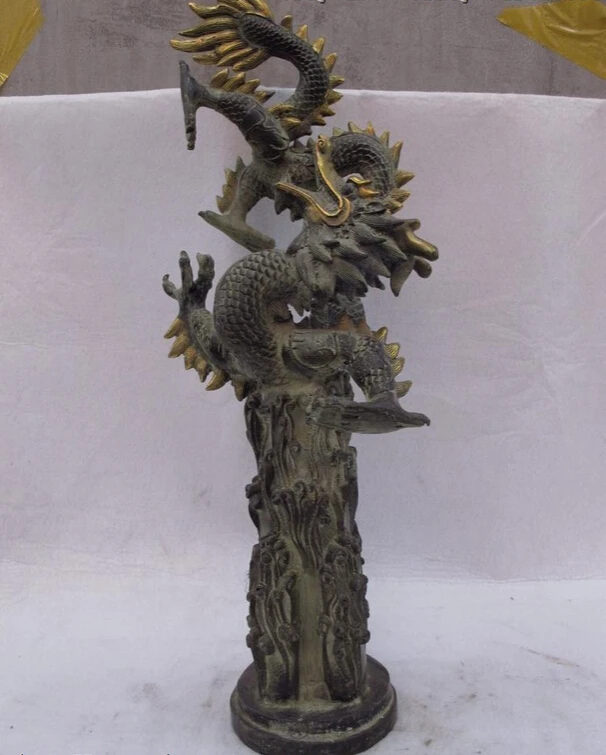 

song voge gem S0810 China Folk classical Copper Bronze Feng Shui Lucky Auspicious Dragon Art Statue